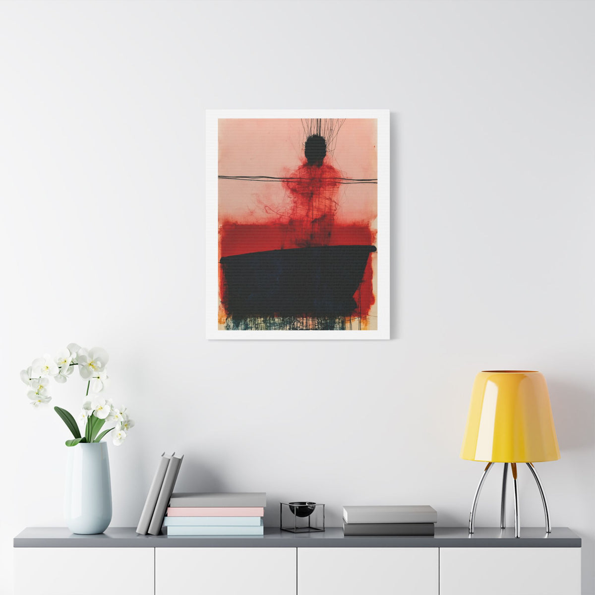 In a Boat, Neo-Surrealism, Art Print on Satin Canvas, Stretched