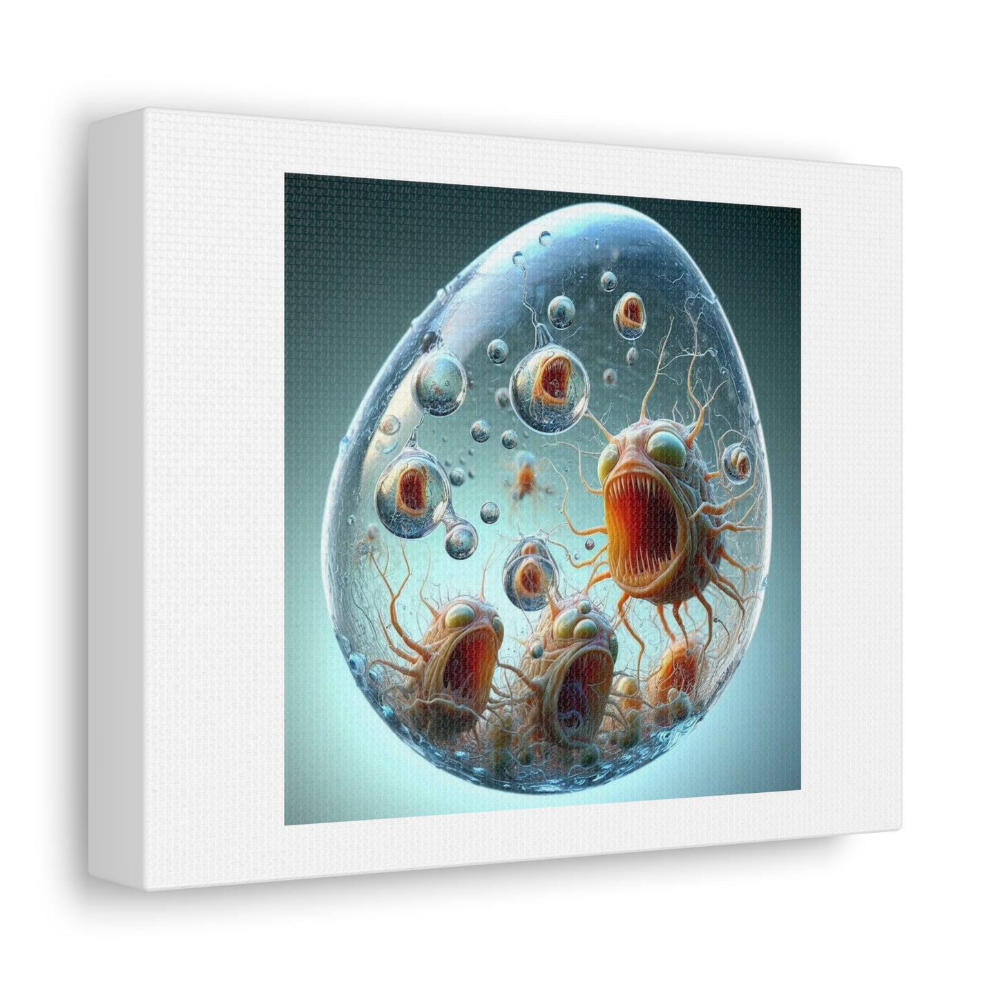 Closeup Showing What's Really Inside a Raindrop 'Designed by AI' Art Print on Satin Canvas