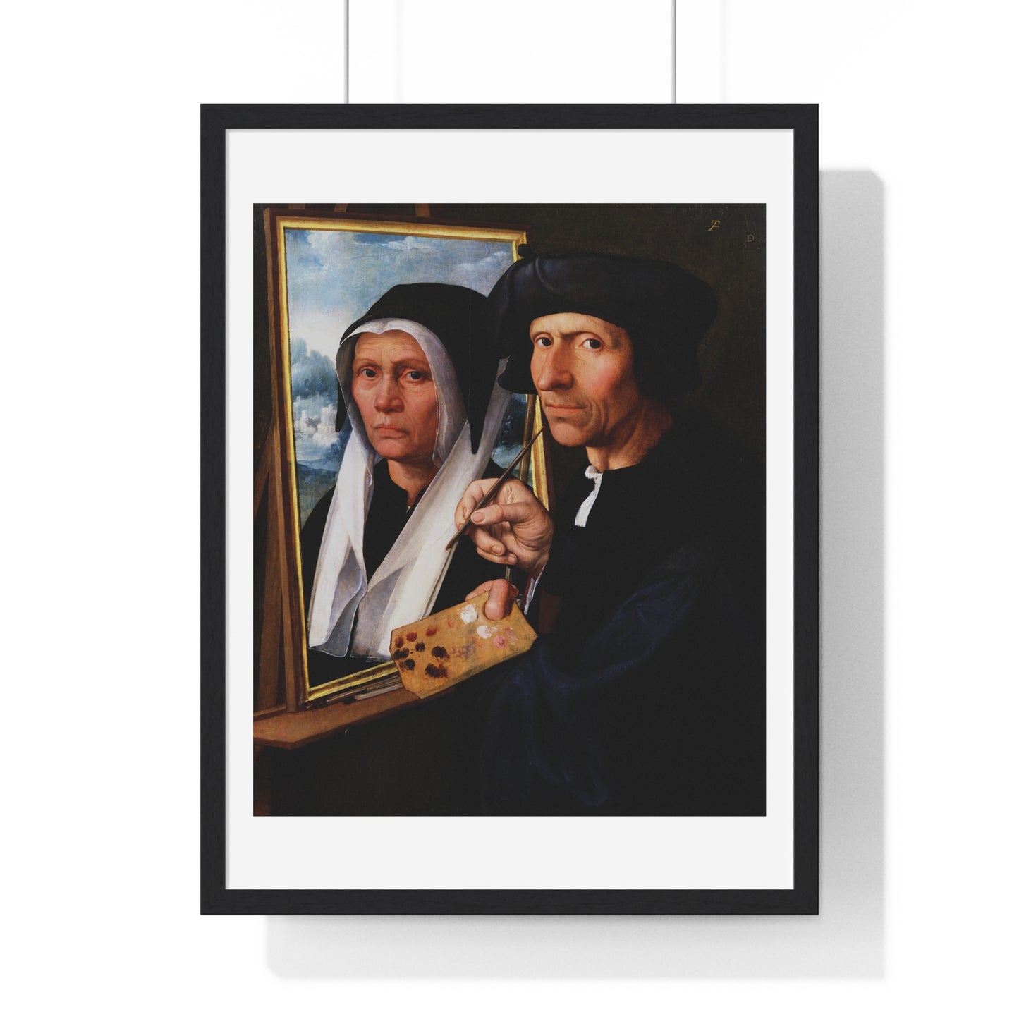 Jacob Cornelisz van Oostsanen Painting a Portrait of His Wife (circa 1550) by Dirck Jacobsz, from the Original, Framed Print