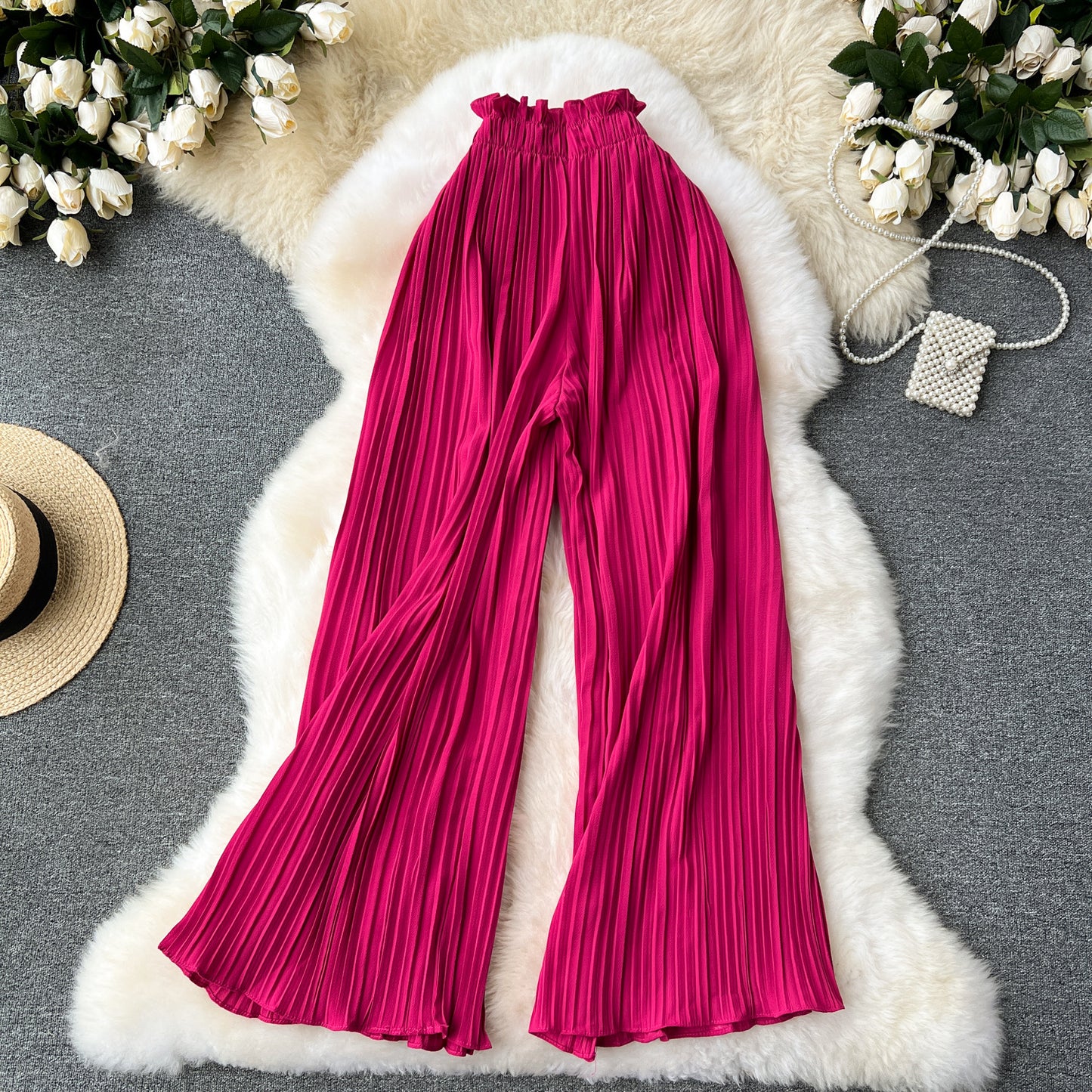 Vireous Women's Slim-Fit Draped Effect Wide Leg Pleated Pants