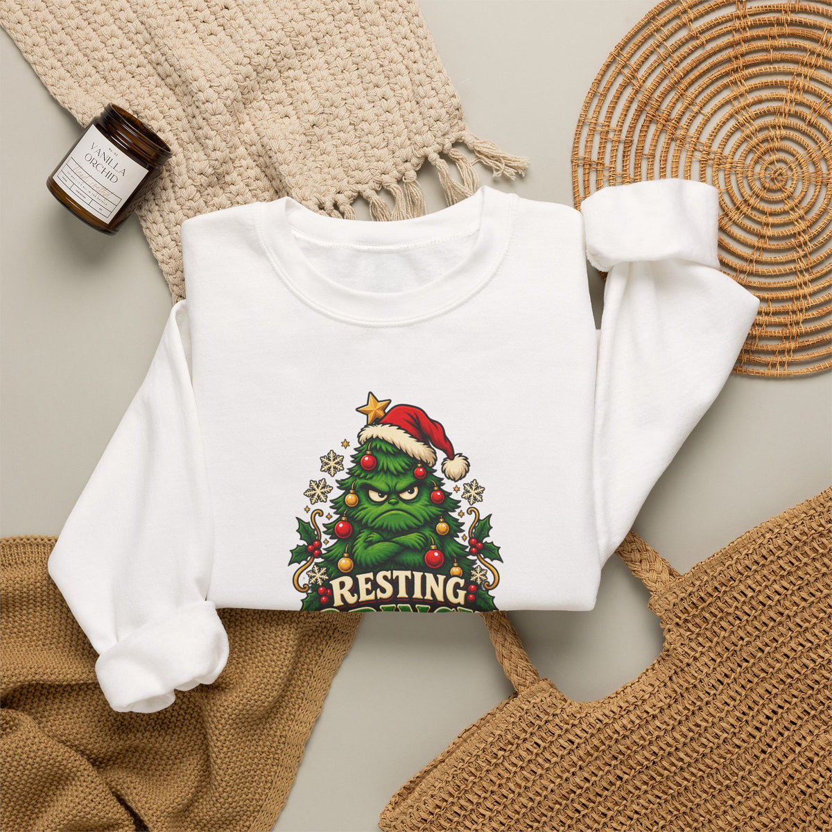 Funny Adult Christmas Jumpers: 'Resting Grinch Face' Christmas Crewneck