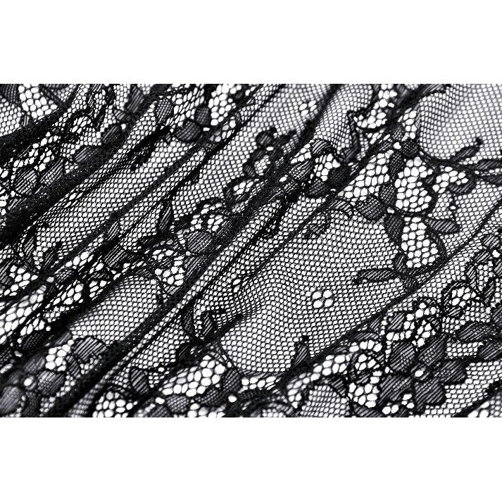 Dark in Love Aoife Black Hollow Lace Elastic Pleated-Waist Eyelash Lace Cuff Top