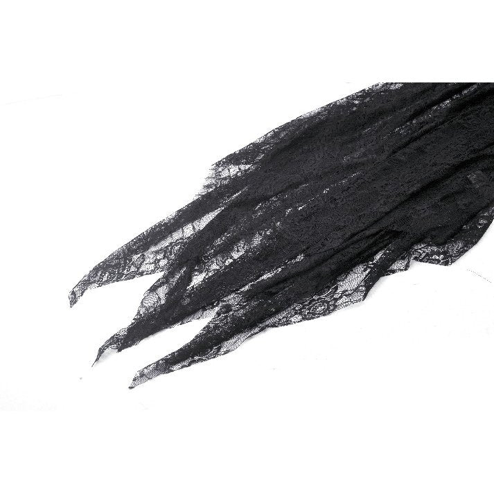 Dark in Love Carys Black Gothic Asymmetrical Lace Off-Shoulder Dress with Rhinestone Detail