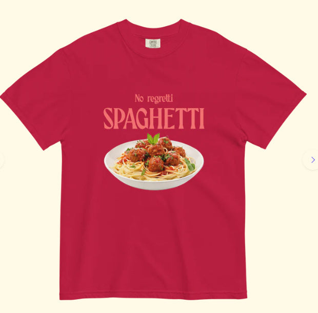 'No Regretti Spaghetti' Printed T-Shirt