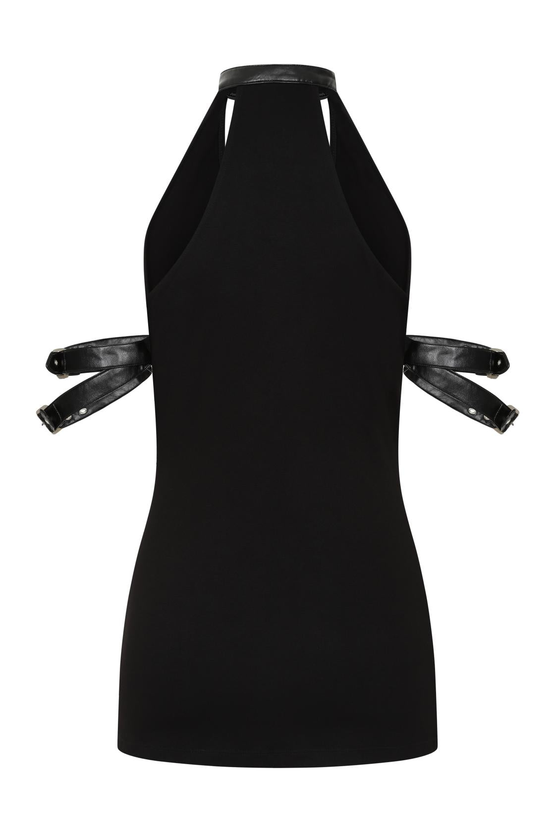 Necessary Evil Aphrodite Plunge Cowl-Neck Top with Faux Leather Detail