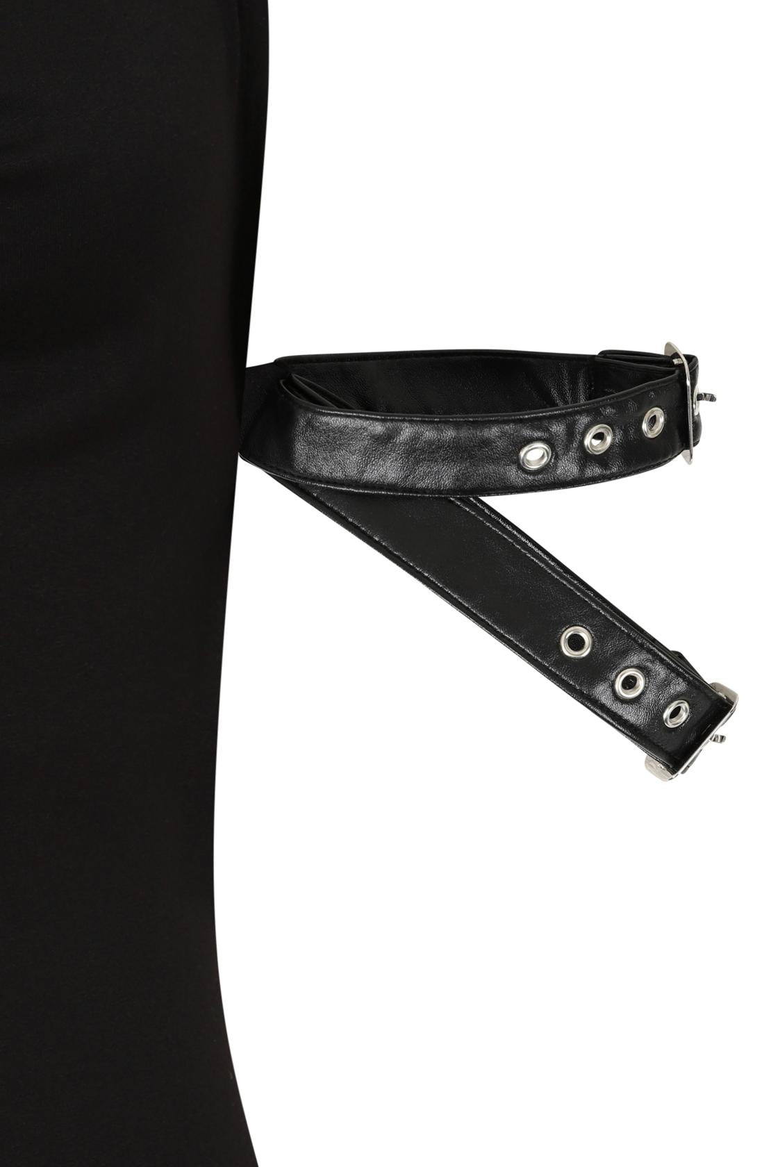 Necessary Evil Aphrodite Plunge Cowl-Neck Top with Faux Leather Detail