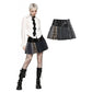 Dark in Love Sage Tartan Patchwork Leather-Waist Pleated Mini Skirt