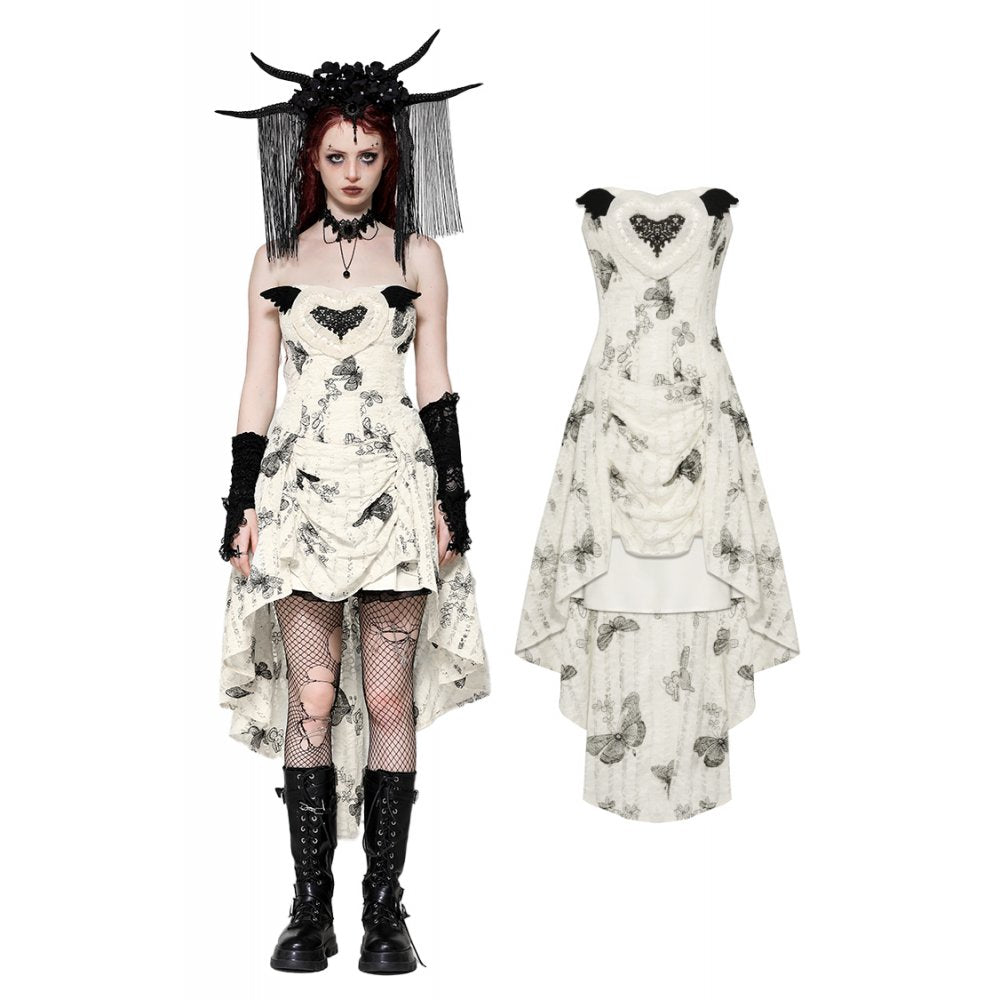 Dark in Love Zosia Punk Gothic Butterfly Embroidered Lace Dress in Beige