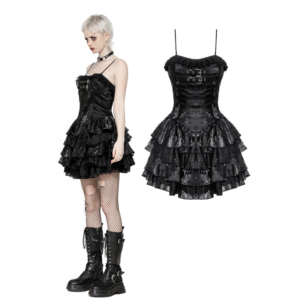 Dark in Love Harriet Punk Shiny Faux Leather Layered Dress