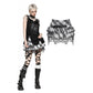 Dark in Love Quinn Punk Black and White Checkered Asymmetrical Messy Net Skirt