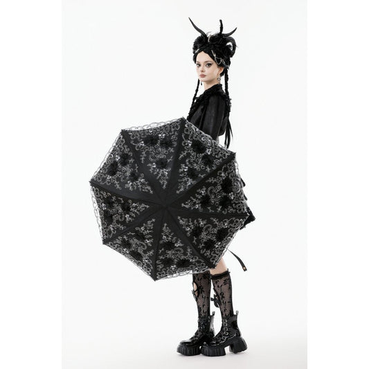 Dark in Love Belladonna Embroidered Folding Parasol in Black
