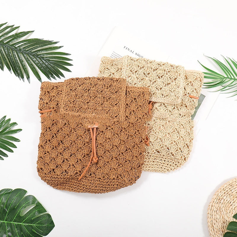 Summer Small Backpack, Straw Casual Beach Straw Bag