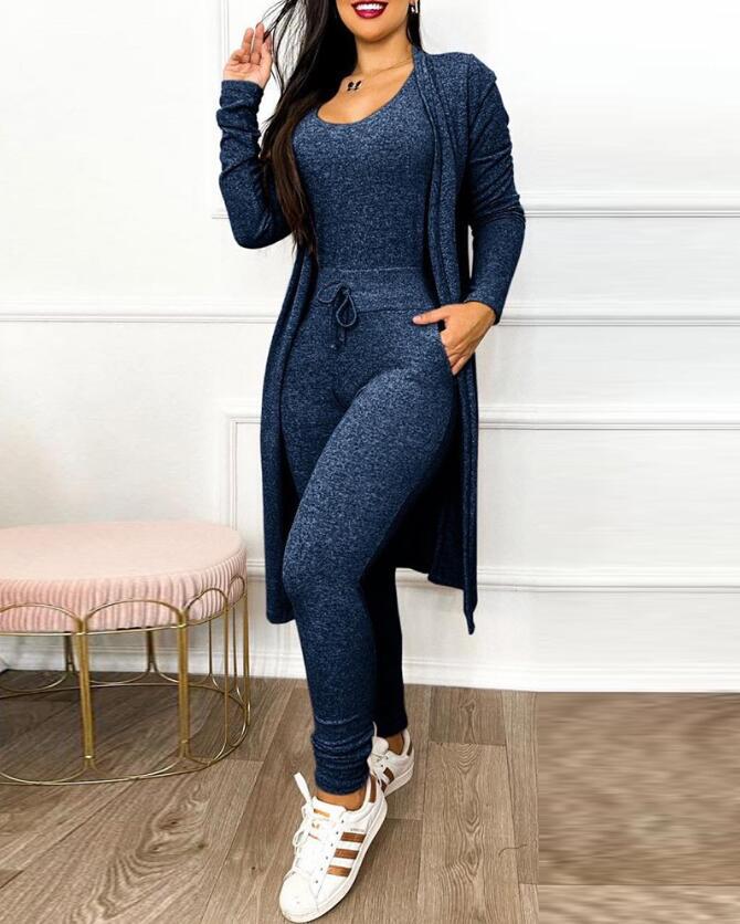 Vireous Casual Women's Jumpsuit Set with High-Waist Drawstring Pants