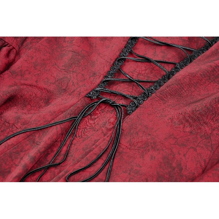 Dark in Love Vampiretta Red Distressed-Effect Frilly Blouse