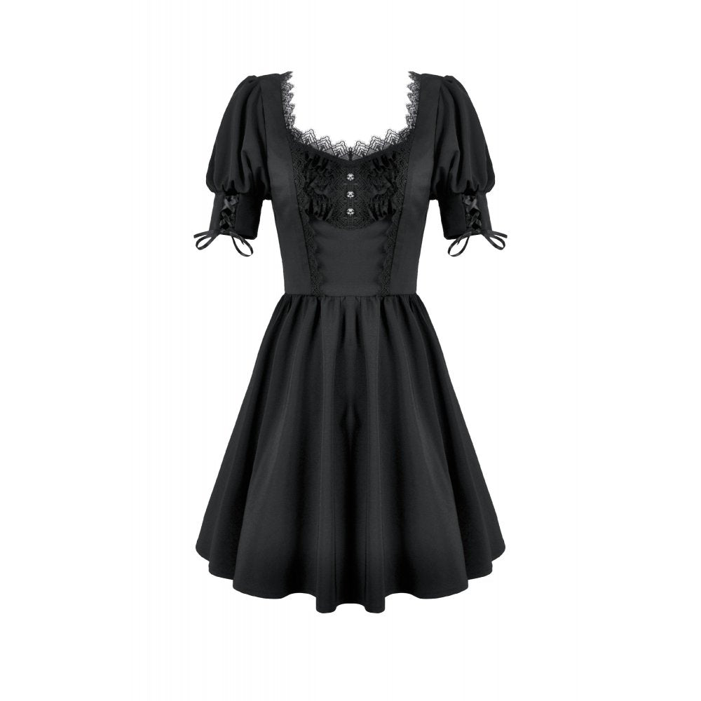 Dark in Love Gothic Lace Square-Neck Puff-Sleeve Dress