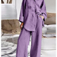 Vireous Women's Loose Fit V-Neck Pyjama Set