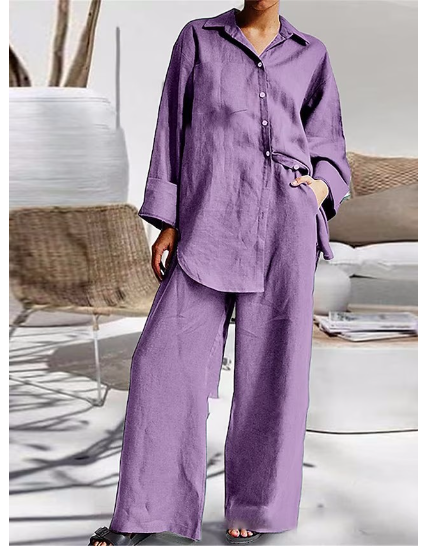 Vireous Women's Loose Fit V-Neck Pyjama Set