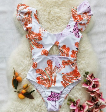 Vireous Ruffle One-Piece Swimsuit with Matching Lightweight Maxi Dress