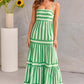 Vireous Summer Fresh Striped Print Suspender Long Dress, with Pockets