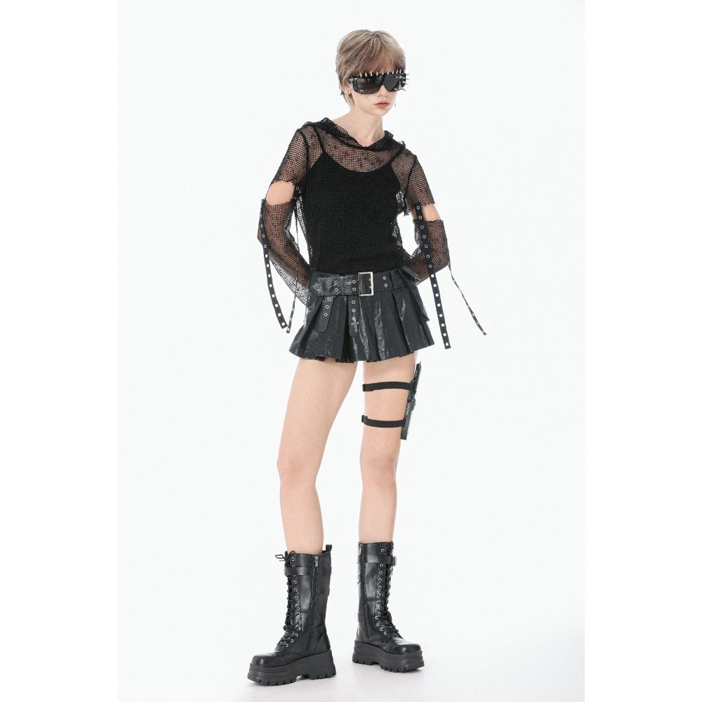 Dark in Love Punk Mesh Hollow-Out Hooded Top