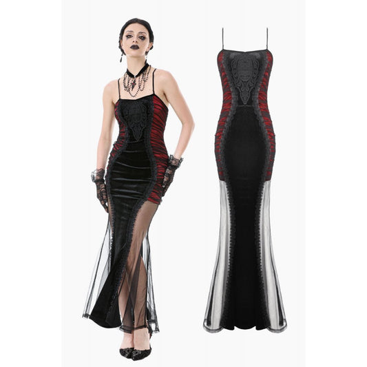 Dark in Love Lilith Red and Black Mesh Panel Goth Gown