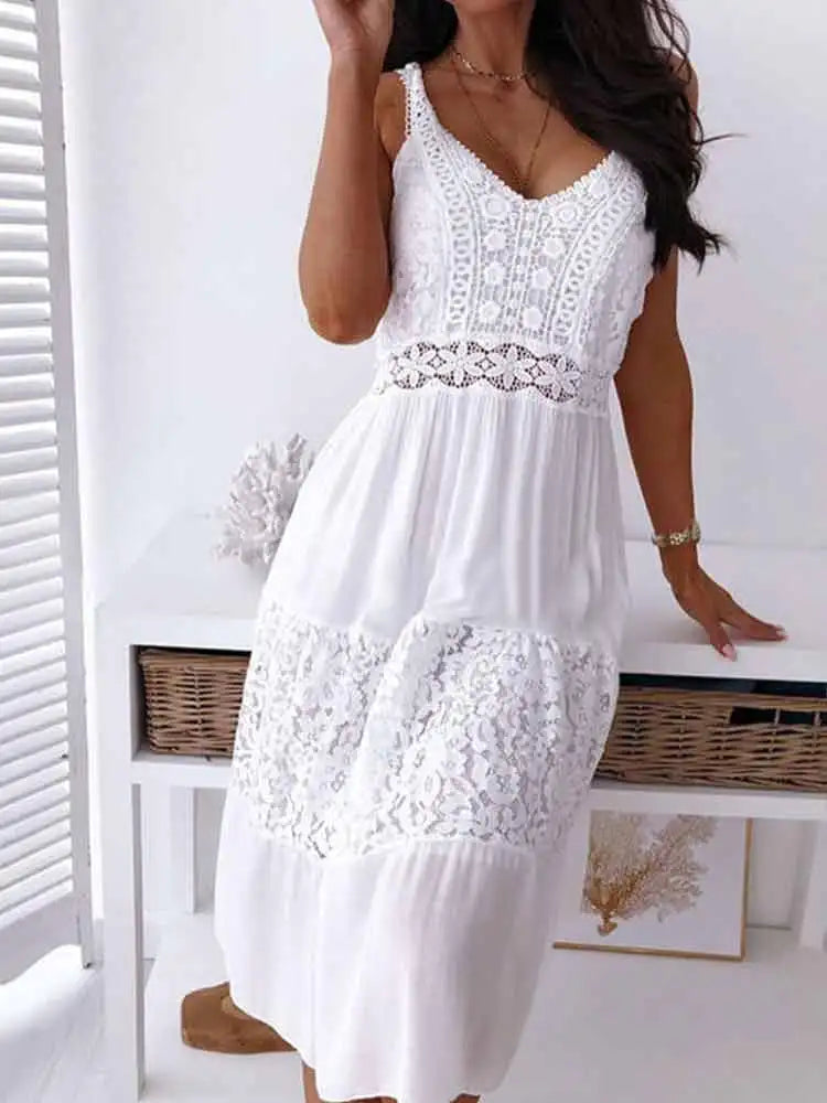 Boho Midi Dress Women's Embroidery Sexy Backless Dress