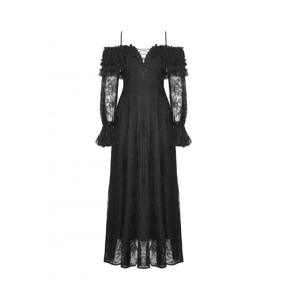 Dark in Love Cosette Elegant Gothic Off-Shoulder Ruffle Maxi Dress