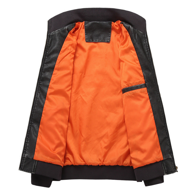 Vireous Large-Size Men's Leather Bomber Jacket