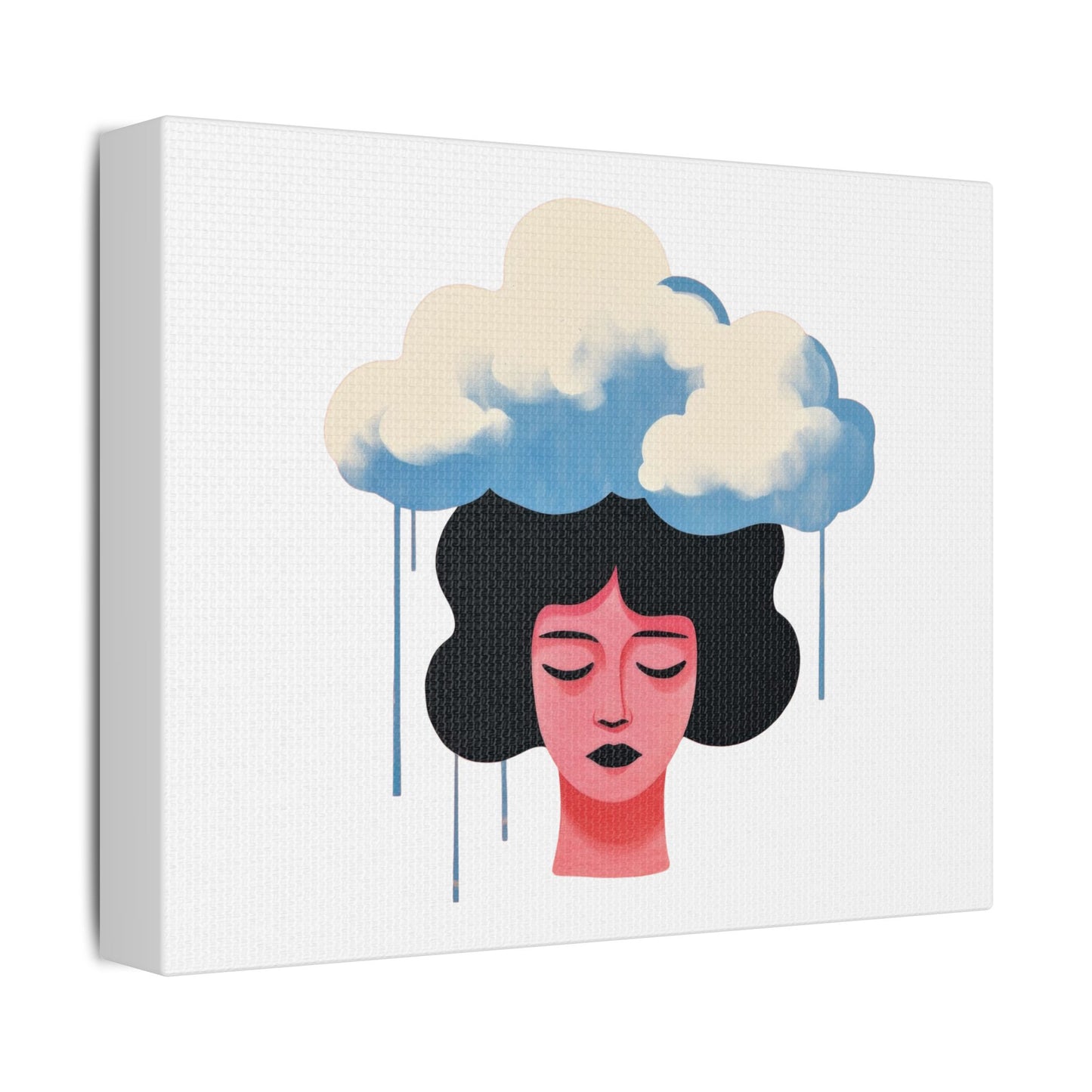 Woman Under a Cloud Portrait, Cartoon Art Print on Canvas