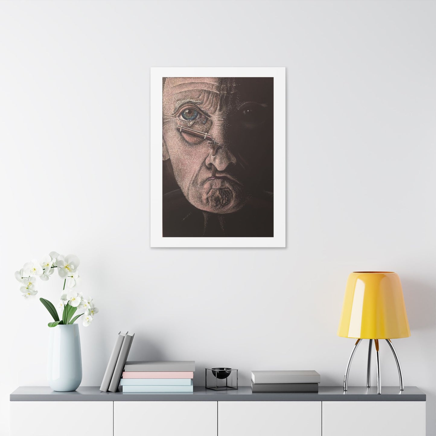 Tears, Surrealist Art, White Gel Pen and Pencils on Black Cardboard 'Designed by AI' Canvas Art Print