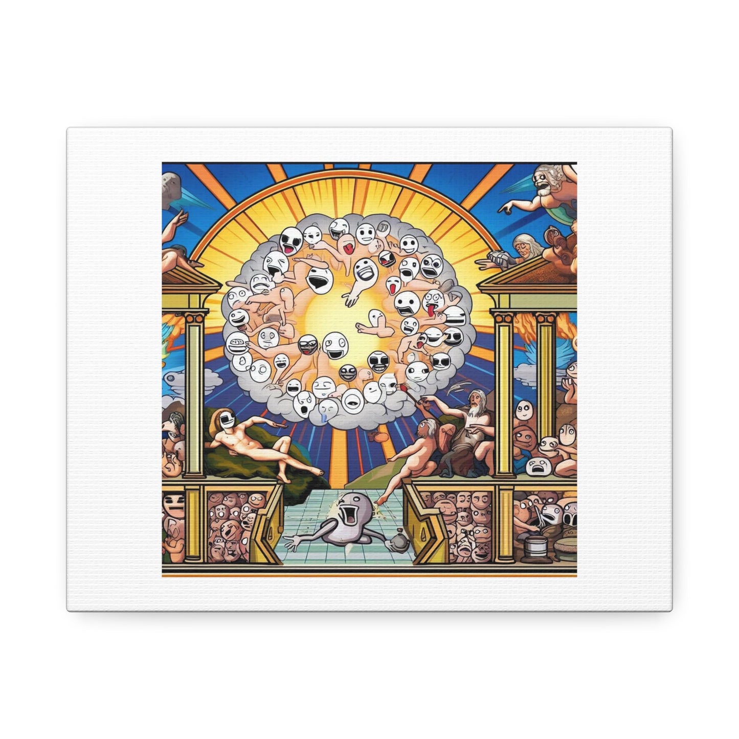 The Creation of Adam by Michelangelo Emojis Cartoon Art Style 'Designed by AI' Art Print on Canvas