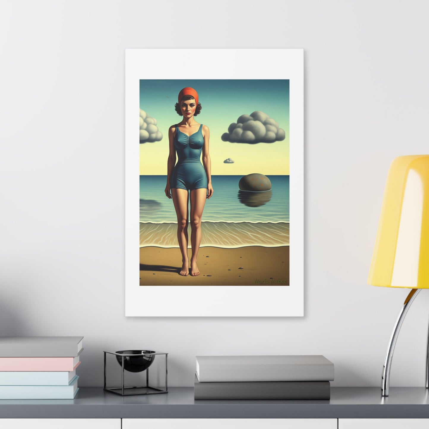 Woman at the Beach, Rene Magritte Art Style 'Designed by AI' Canvas Art Print