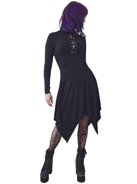 Necessary Evil Kali Long-Sleeve Midi Handkerchief Dress