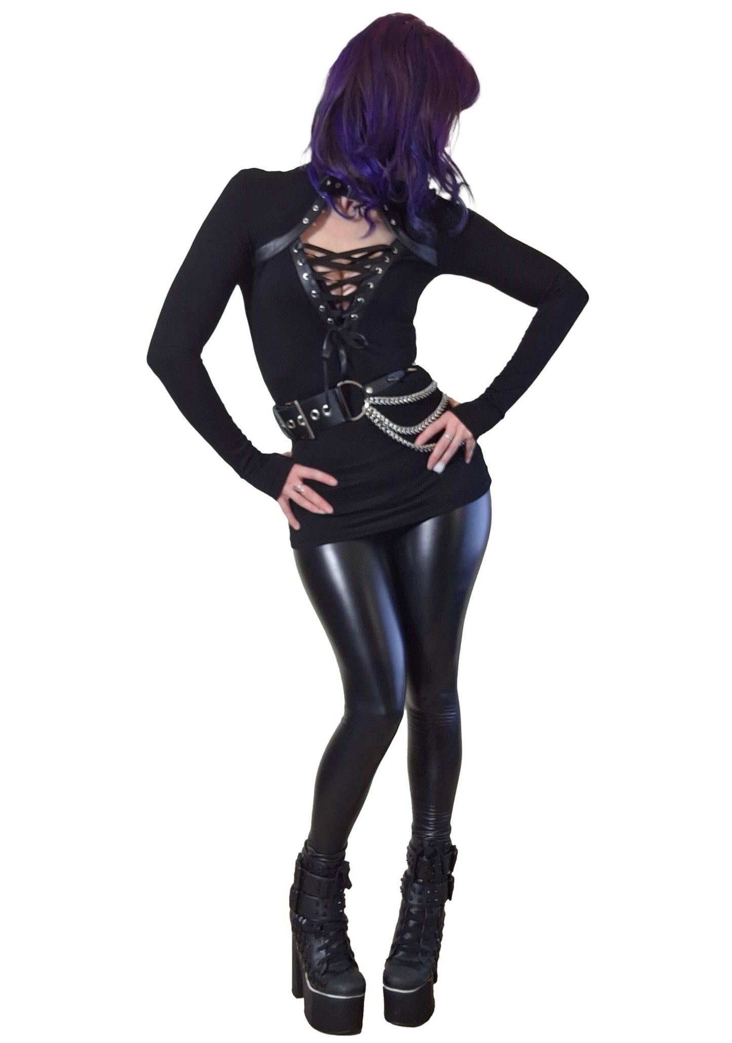 Necessary Evil Dione Long Sleeve Lace-Up Plunge Top