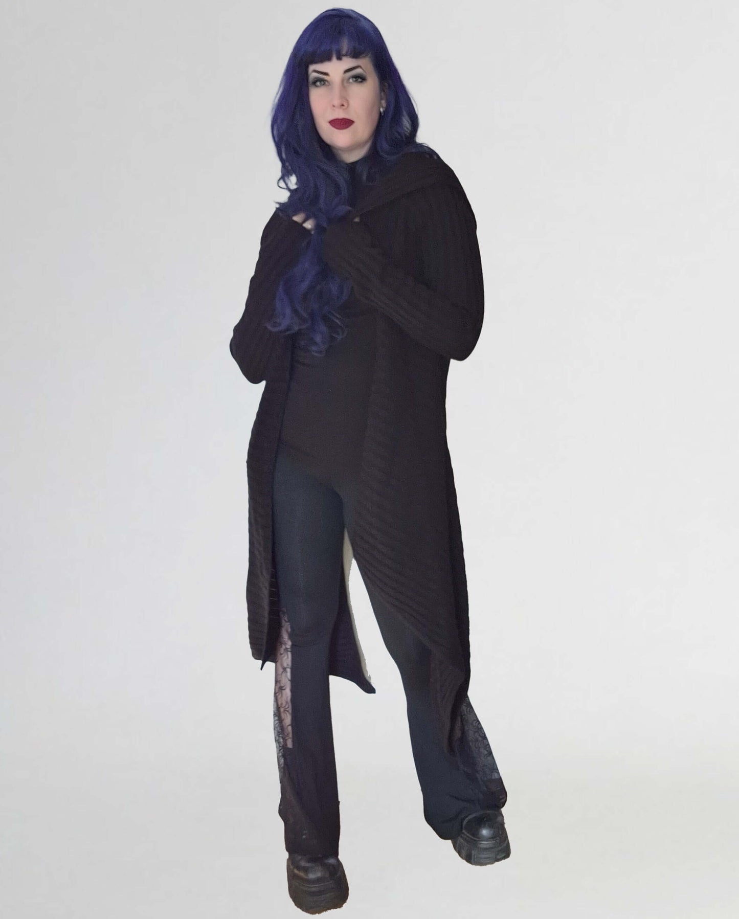 Necessary Evil Ribbed Sabrina Draped Cardigan with Hood