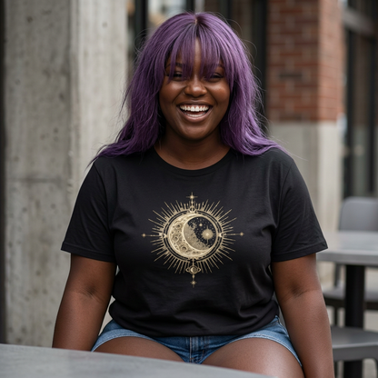 Dark Cross Goth Design Crescent Moon Unisex T-Shirt