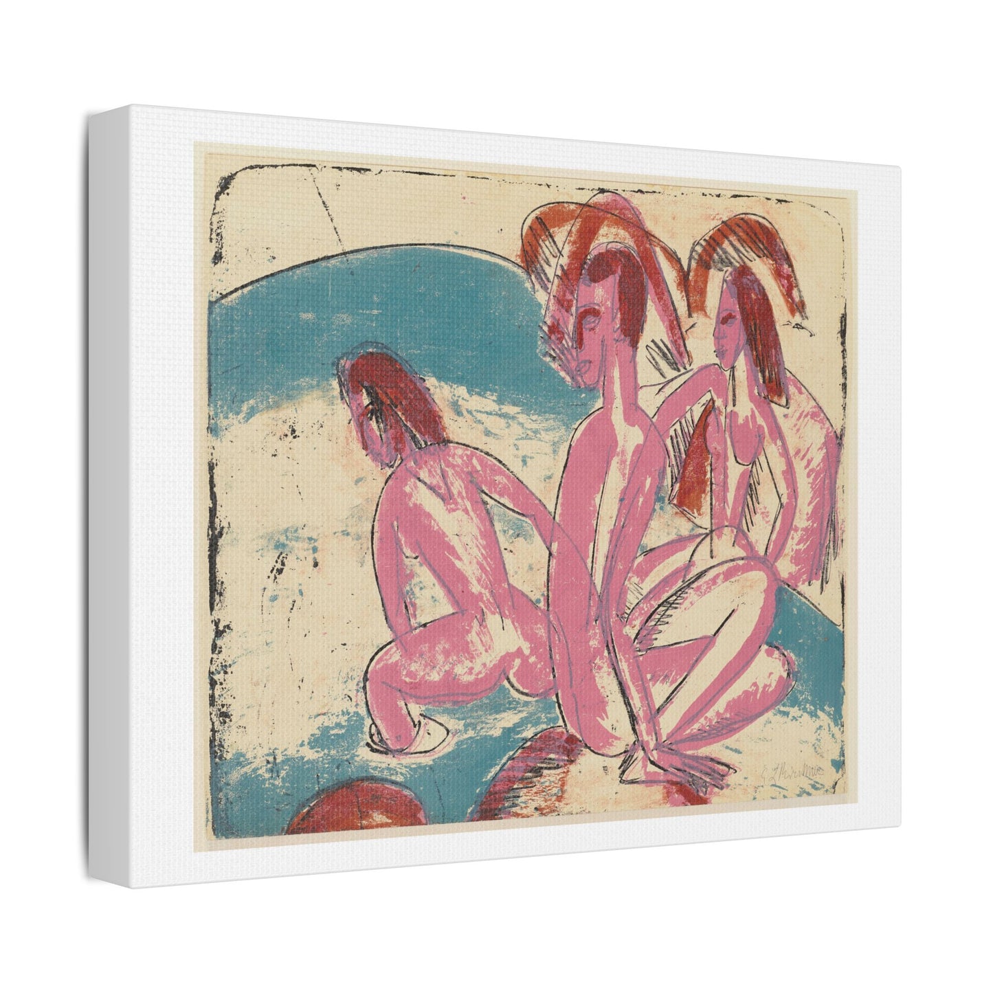 Drei Badende an Steinen, Fehmarn (1913) by Ernst Ludwig Kirchner, From the Original, Art Print on Canvas