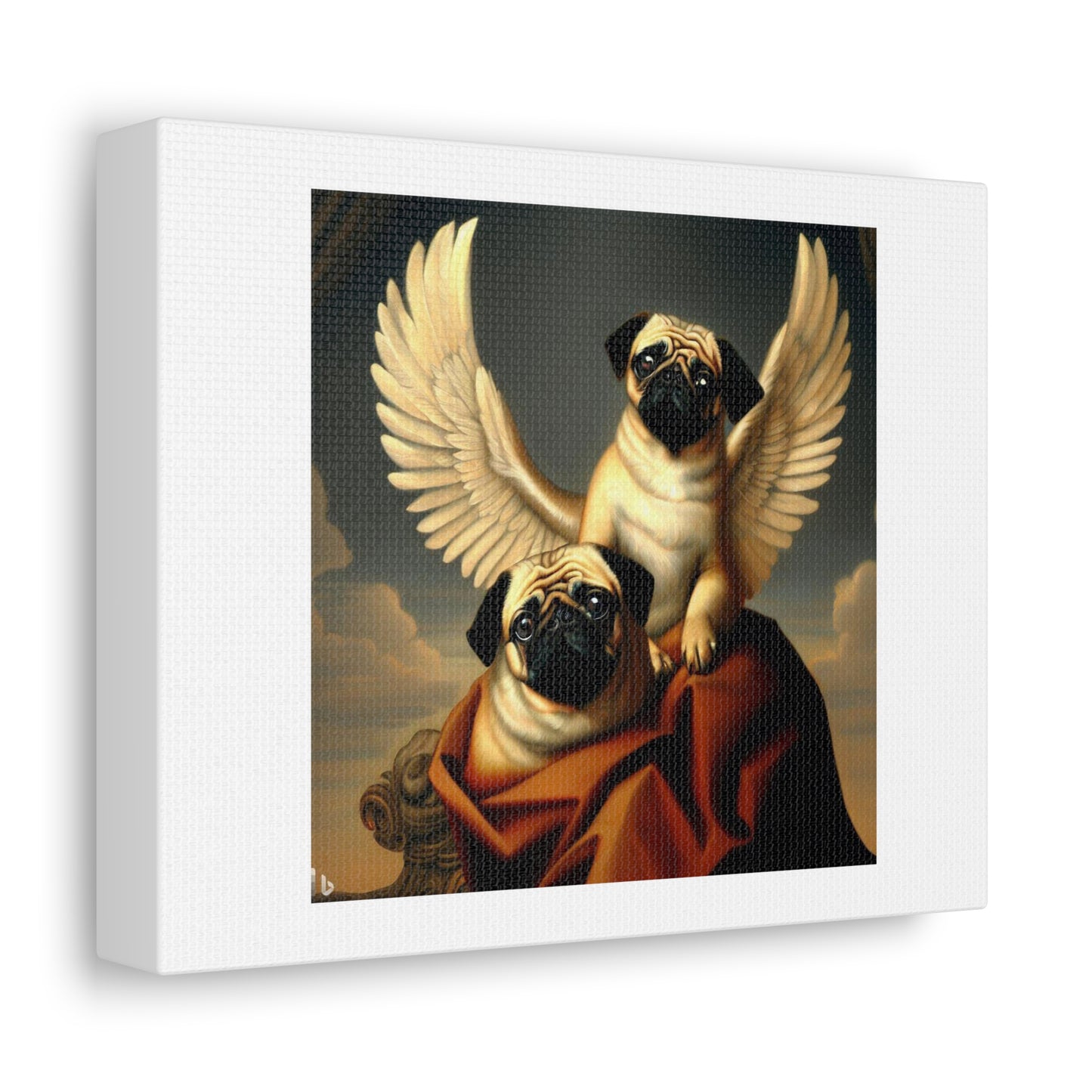 Renaissance Painting of Pugs With Wings 'Designed by AI' Art Print on Canvas