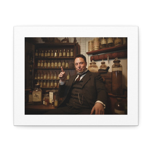 Elon Musk as a circa 1860 Medicine Salesman II 'Designed by AI' Art Print on Canvas