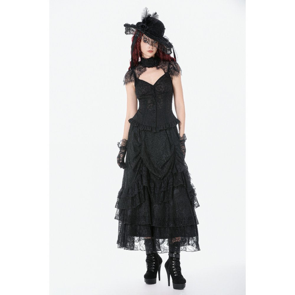Dark in Love Vintage Gothic Lace-Layered Maxi Skirt
