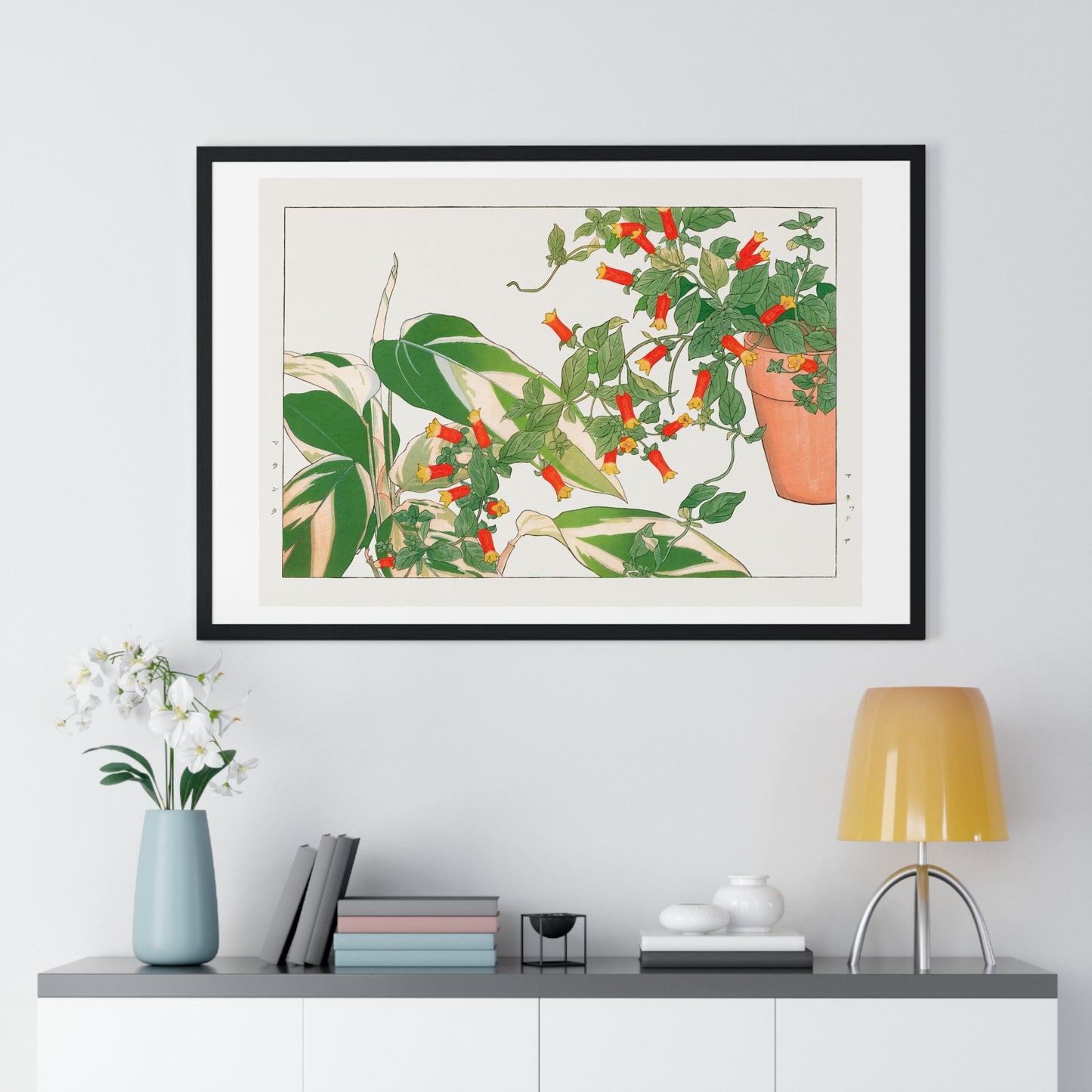 Maranta and Manettia Flower (1917) Japanese Woodblock Art by Kônan Tanigami, from the Original, Framed Art Print