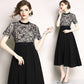 Lace Bodice Classic Short-Sleeve Black Cocktail Dress