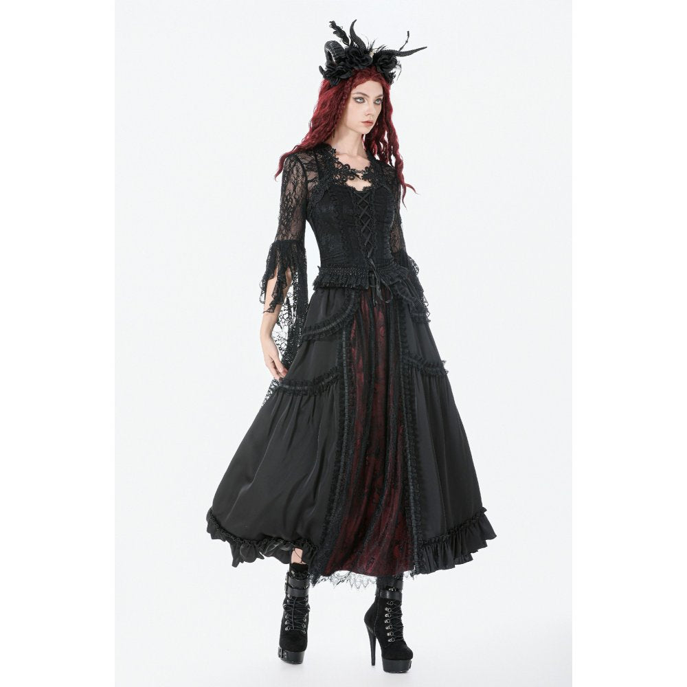Dark in Love Gothic Victorian Lace Panel Skirt in Crimson