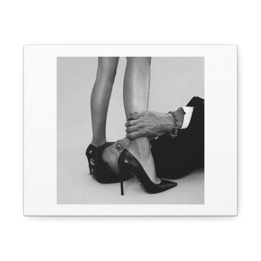 Woman in Stilettos Black & White Photographic Art Print on Satin Canvas