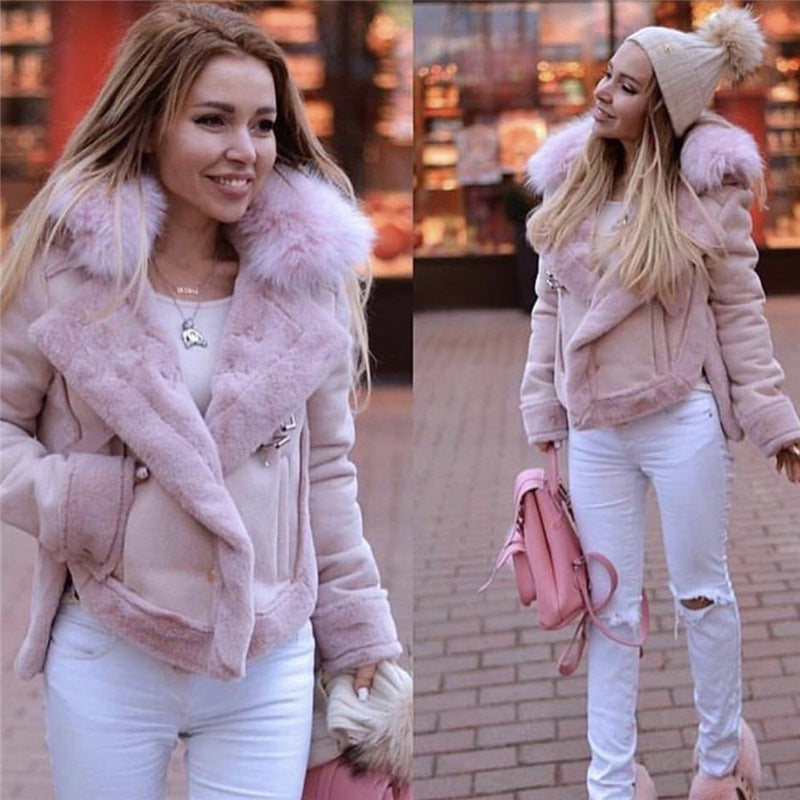 Deerskin Fur Collar Women's Faux Fur Jacket