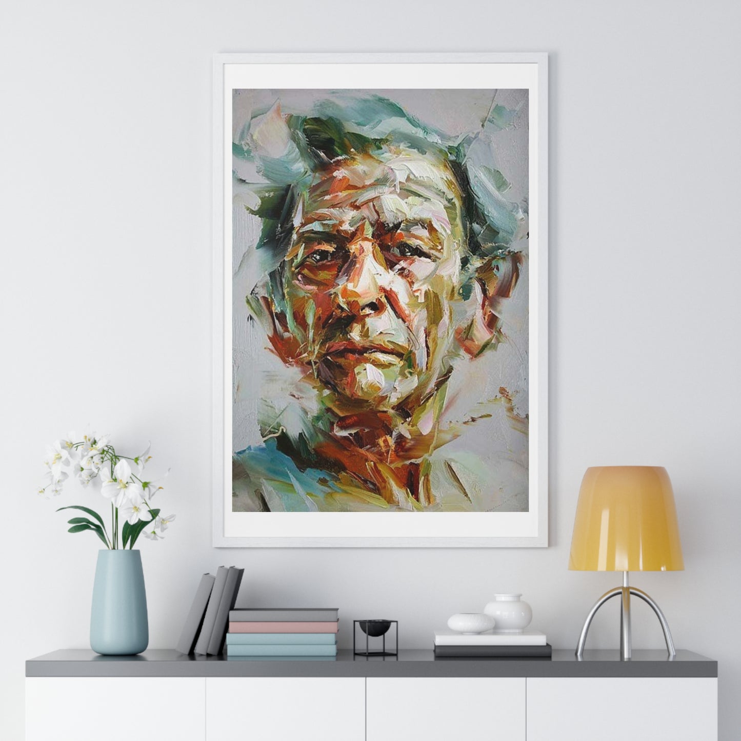 Male Portrait, Impasto Painting Style 'Designed by AI' Framed Art Print