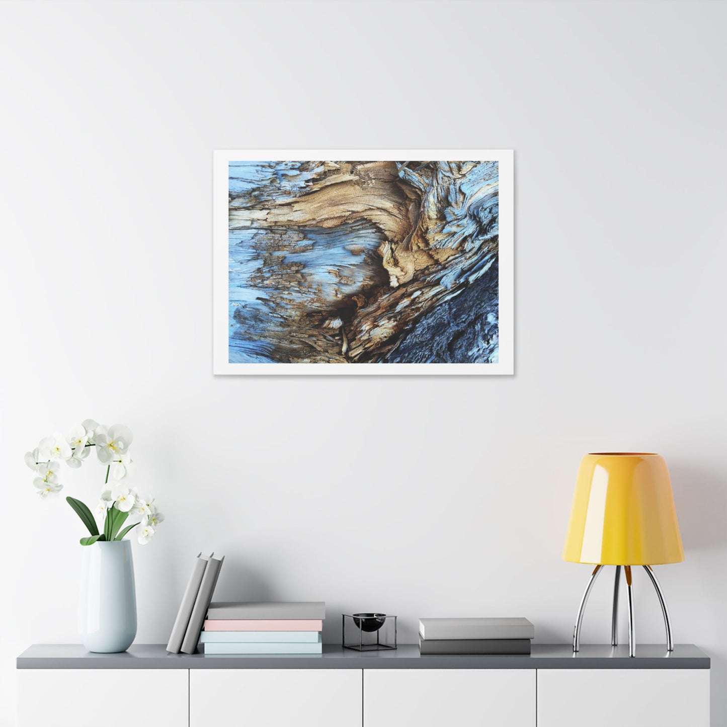 Abstract Painting of Light Brown and Blue Tree Bark, Canvas Art Print