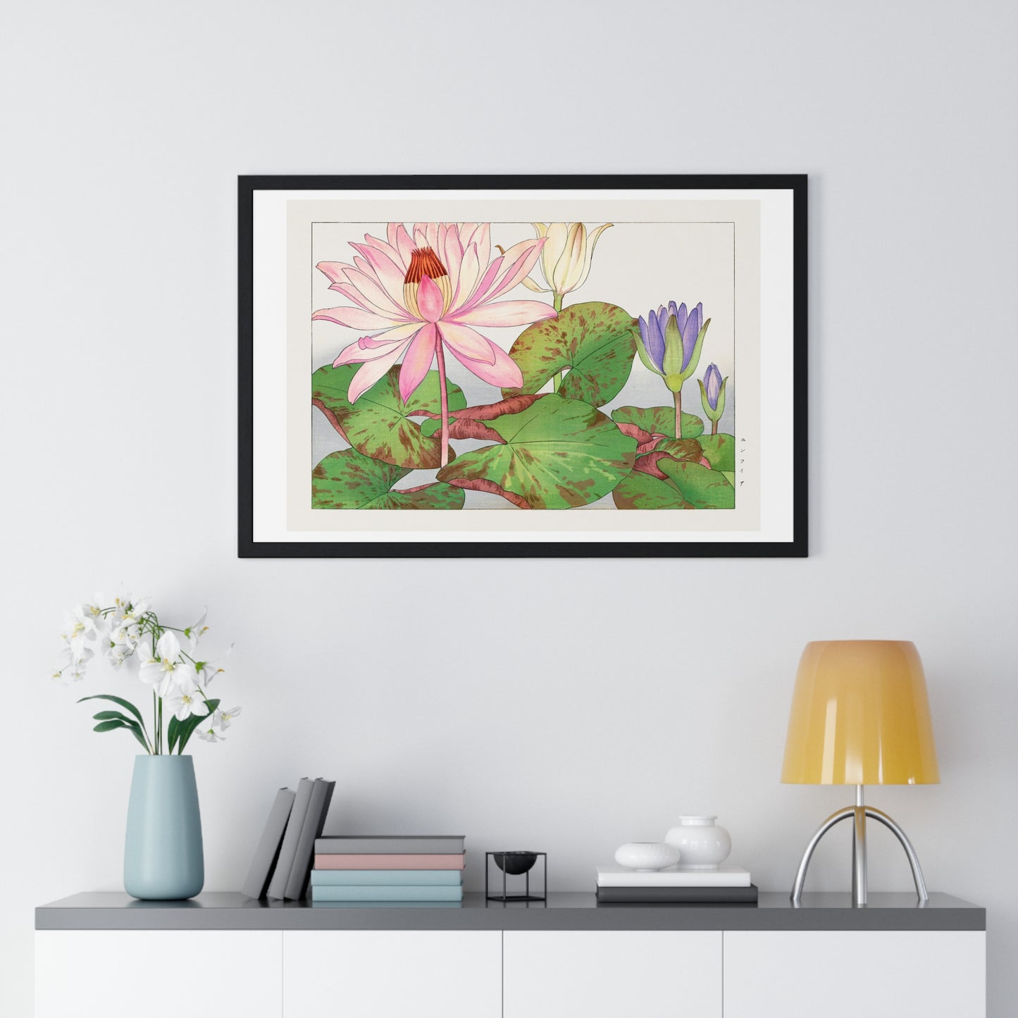 Japanese Woodblock Art, Nymphaea Lotus (1917) by Tanigami Kônan, from the Original, Framed Print