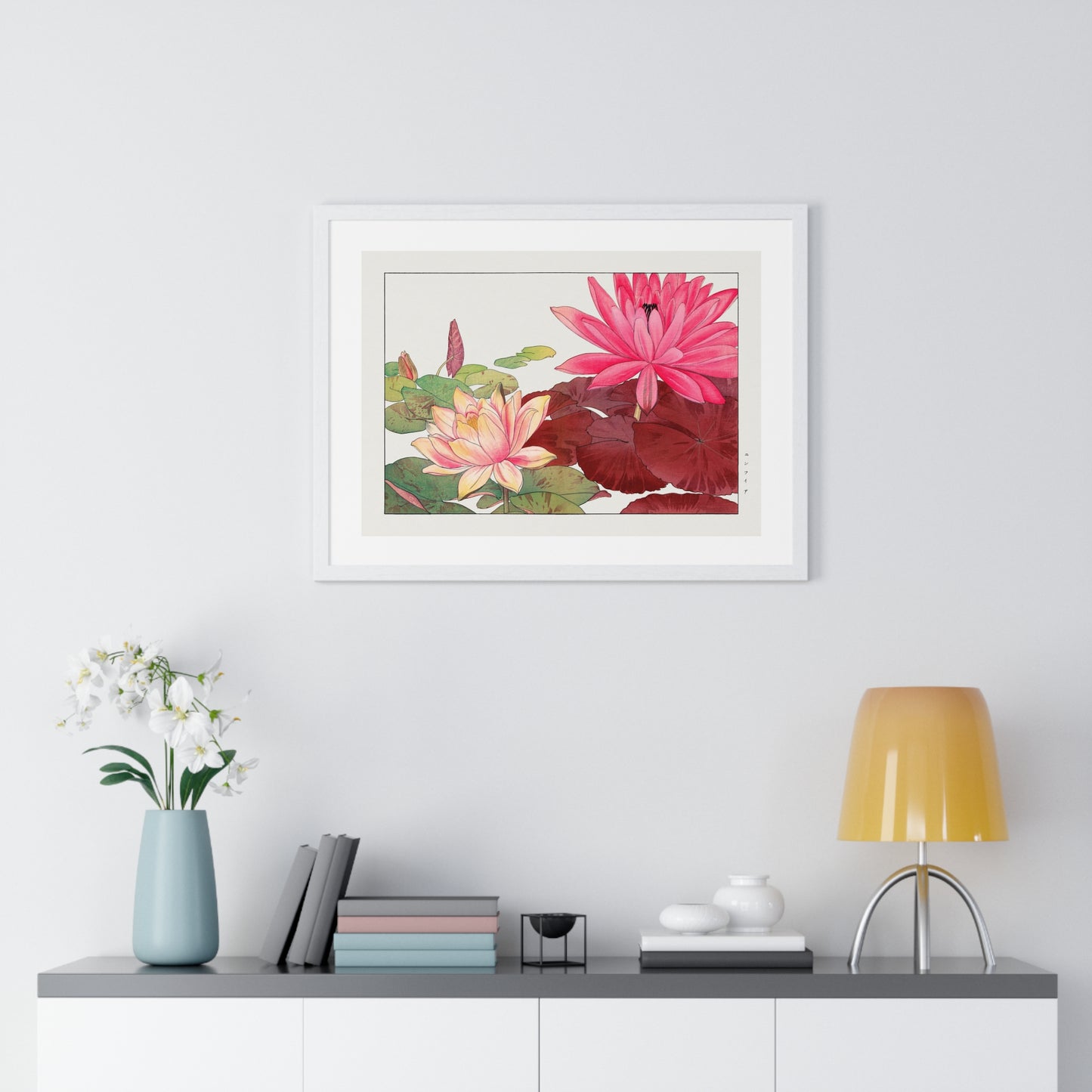 Japanese Woodblock Art, Nymphaea Lotus (1917)  by Tanigami Kônan, from the Original, Framed Print