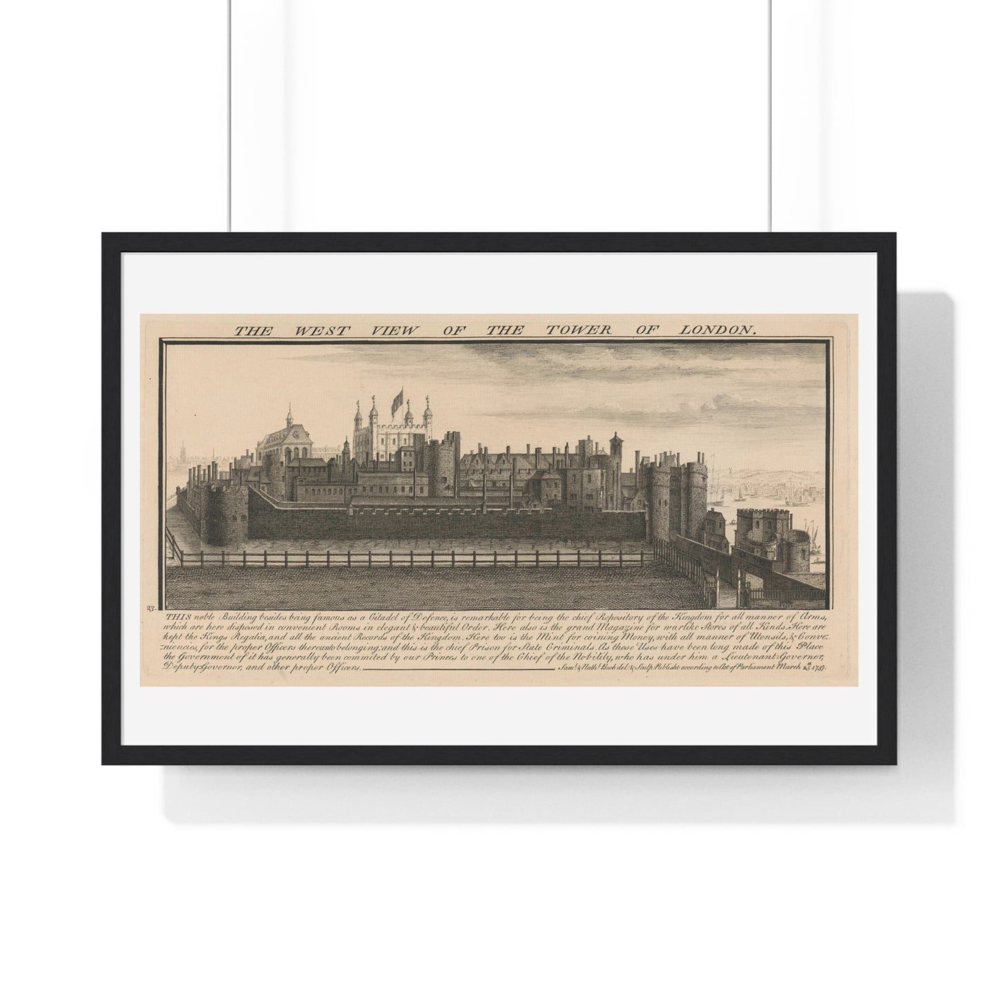 The West View of the Tower of London (1737) by Samuel and Nathaniel Buck, from the Original, Framed Art Print